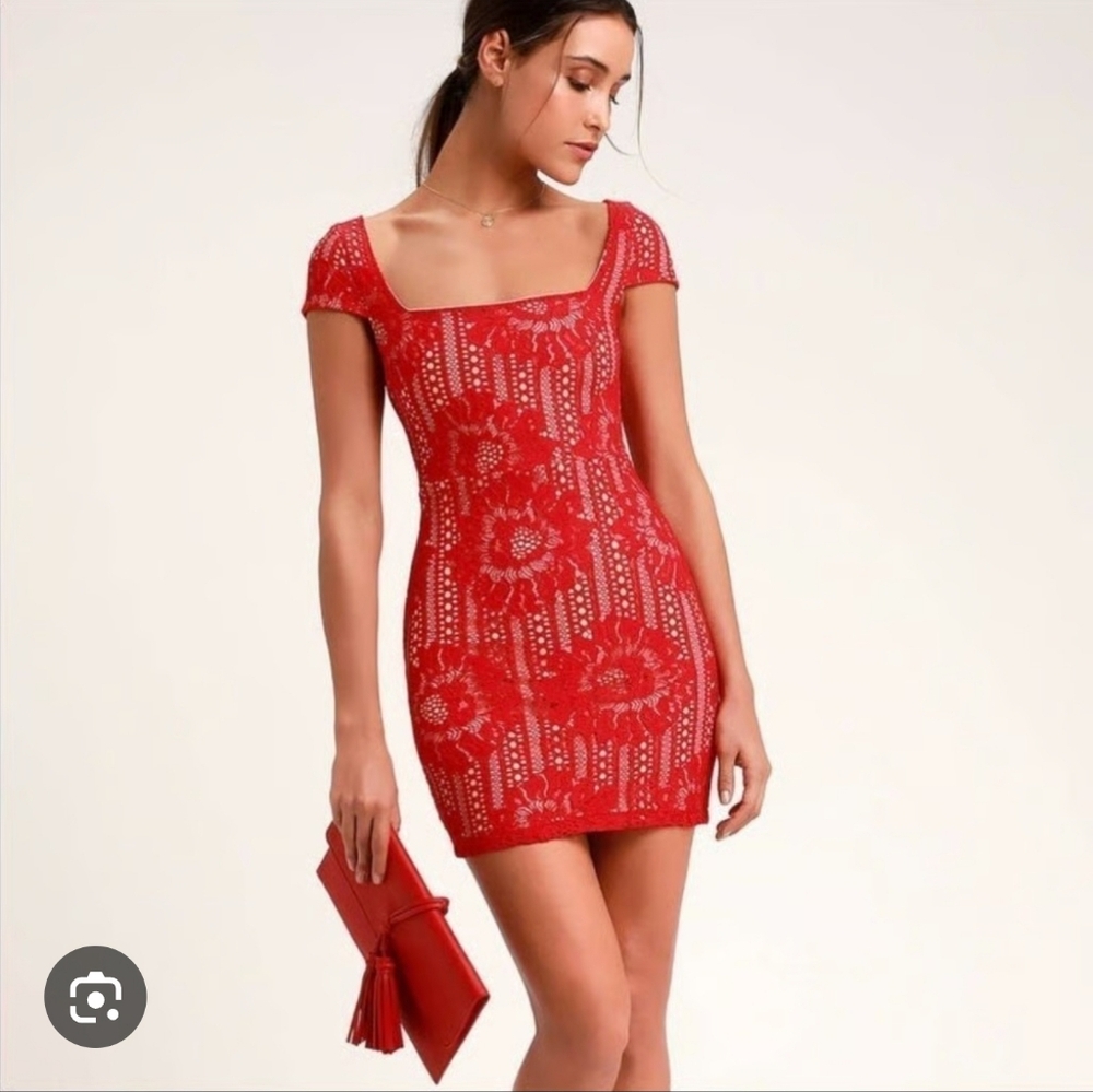 Lulu's Red Lace Mini Bodycon Dress Size S